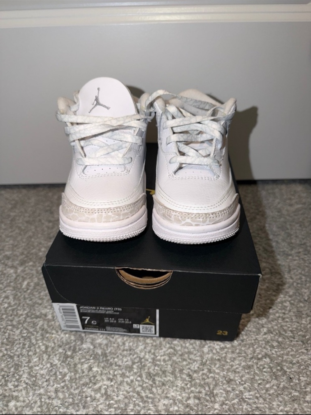 Jordan Kids White and Light Gray Leather Sneakers